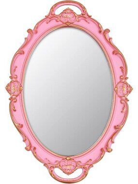 Vintage Oval Pink Wall Mirror - Small Decorative 14.5 x 10 Inch Accent Piece